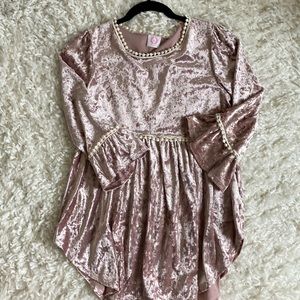 Crushed Pink velvet blouse with embroidered trim